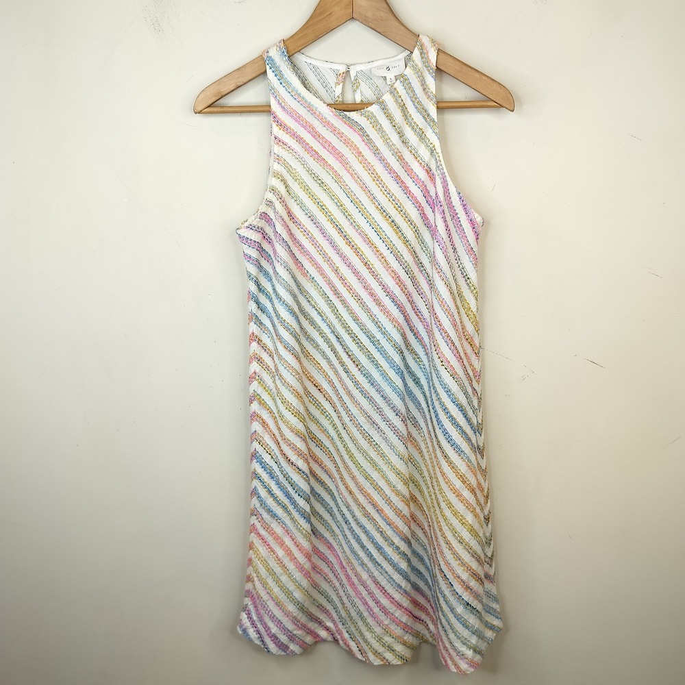 Lou & Grey Shift Dress Rainbow Pastel Stripe Textured Small Mini Sleeveless